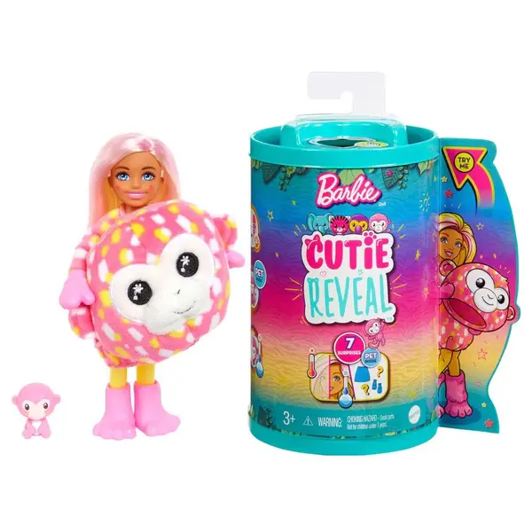 Papusa Barbie Chelsea Cutie Reveal Jungle Friends Maimuta 13 cm