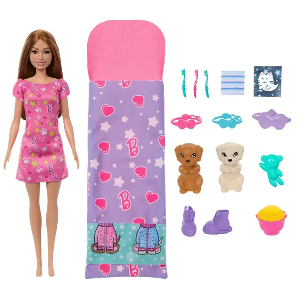 Papusa Barbie cu 2 catelusi Barbie Petrecere in Pijamale