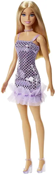 Păpușa Barbie - Cu rochie mov cu paiete