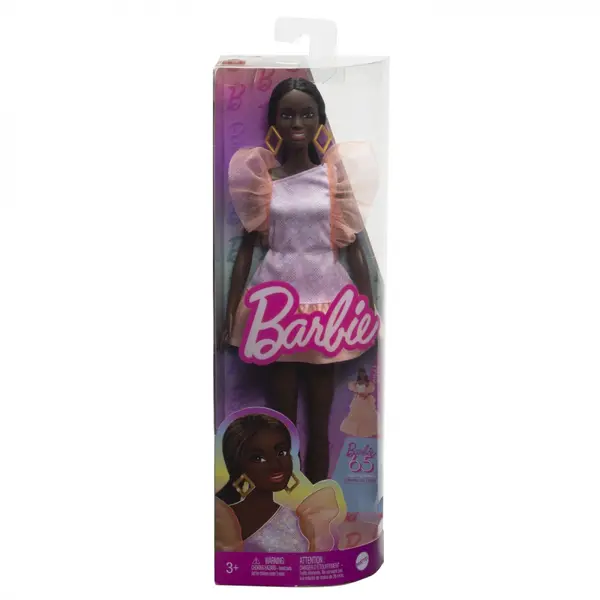 Papusa Barbie Fashionista Afro-Americana Cu Rochie Peach