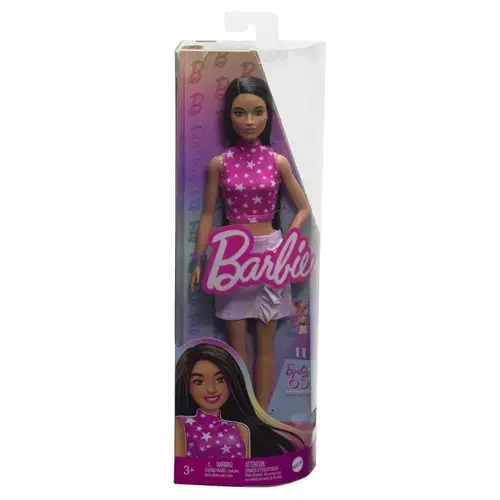Papusa Barbie Fashionistas - Barbie bruneta cu top roz cu stelute