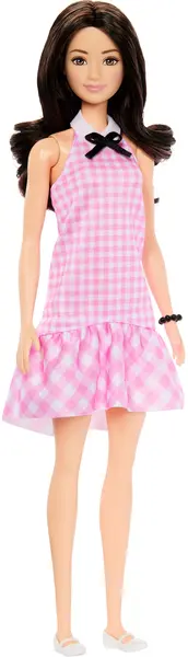 Păpușă Barbie Fashionistas - Barbie, cu rochie în carouri roz și păr castaniu, #224