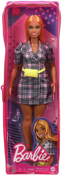 Papusa - Barbie Fashionistas - Blonda cu rochie tip blazer roz in carouri - Barbie Fashionistas - Mattel