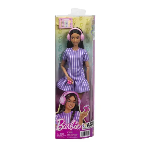 Papusa Barbie Fashionistas, Bruneta cu rochie mov
