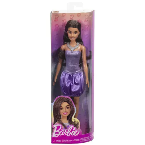 Papusa Barbie Fashionistas, par brunet, rochie cu paiete, set
