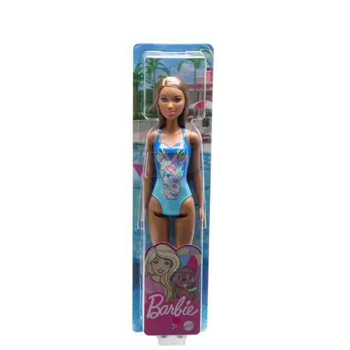 Papusa Barbie O zi la plaja, costum de baie albastru