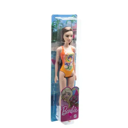 Papusa Barbie O zi la plaja, costum de baie portocaliu