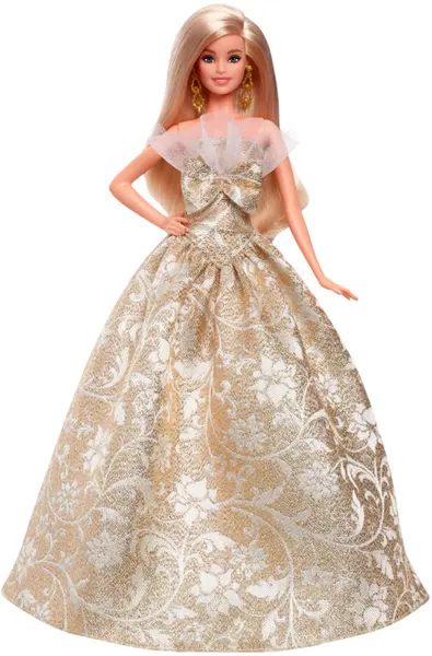 Păpuşă Barbie Signature - 2025 Holiday, cu rochie aurie