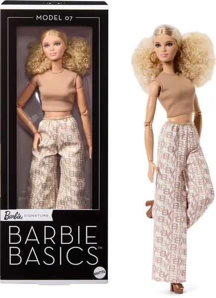 Păpușă Barbie Signature - Neutral, Model 07, cu păr blond creț și pantaloni largi