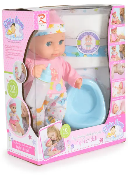 Păpușă-bebe care face pipi Moni Toys - Bluză roz, 31 cm