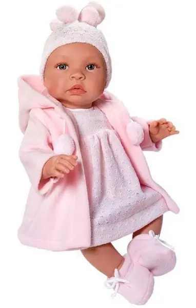 Papusa bebelus Asi - Leia, cu palton roz, 46 cm