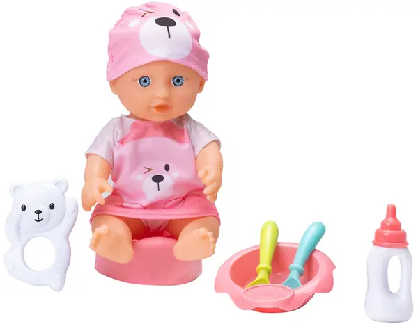 Păpușă bebeluș Micki Lillan & Friends - Ella, cu ținută roz și accesorii, 28 cm