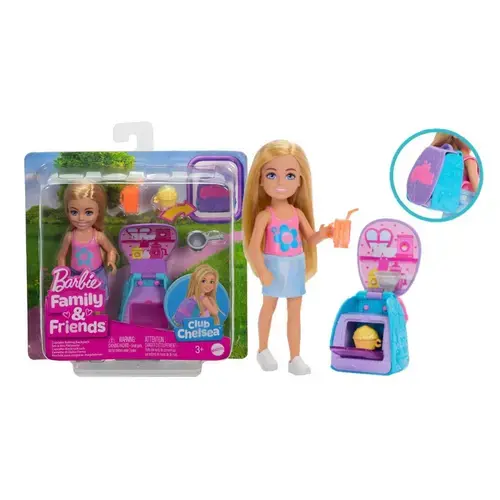 Papusa Chelsea cu rucsac surpriza, set cu accesorii, 3 ani+