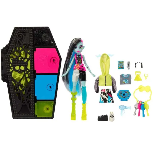 Papusa cu accesorii surpriza Monster High Skulltimate Secrets Frankie