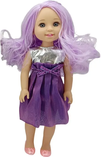 Păpuşă Moni Toys - Cu părul mov și o rochie, 38 cm