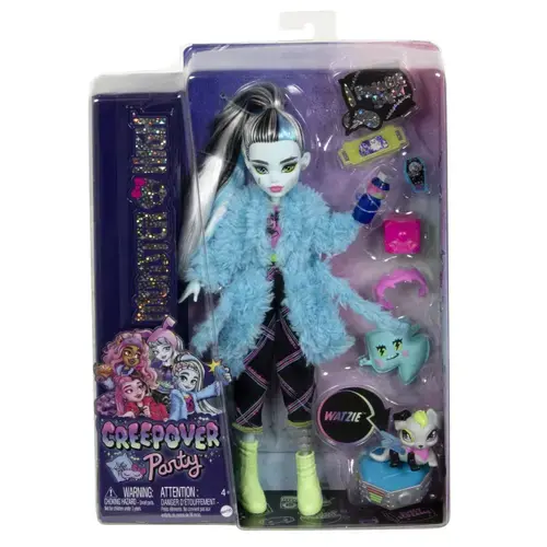 Papusa Monster High Frankie Stein, Creepover Party cu accesorii si animalut, 30 cm