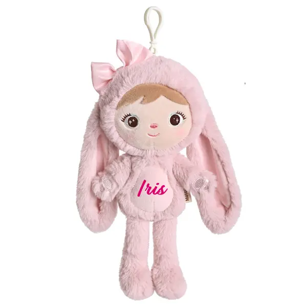 Papusa personalizata de plus Iepuras Pufos Roz cu fundita (mini)