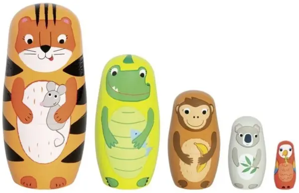 Păpuşi matrioşka Goki - Tiger and friends, 5 buc