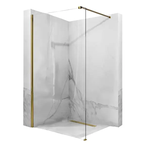Paravan dus sticla securizata easy clean walk-in 100x200 cm, auriu periat, Mediterraneo Foxy
