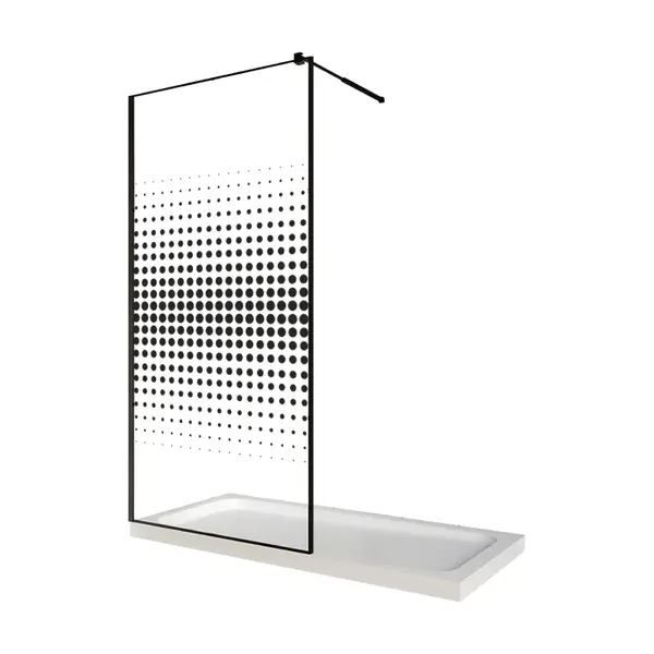 Paravan dus walk in / Perete dus sticla cu model Dots 106 8 mm profil negru mat tija extensibila 80 x 200 cm