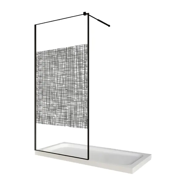 Paravan dus walk in / Perete dus sticla cu model Lines 104 6 mm profil negru mat tija extensibila 80 x 200 cm