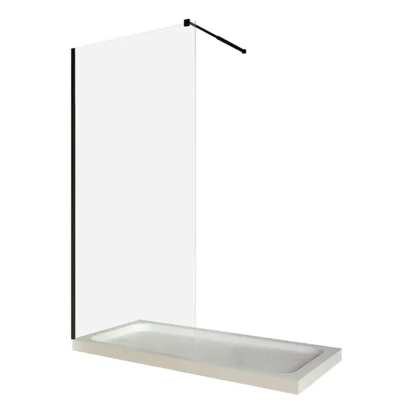 Paravan dus walk in / Perete dus sticla transparenta 6 mm profil negru mat tija extensibila 100 x 200 cm