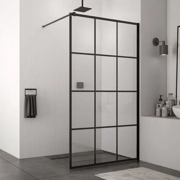 Paravan dus walk-in profil negru mat, sticla securizata, 140x200 cm, SanSwiss Easy STR4P