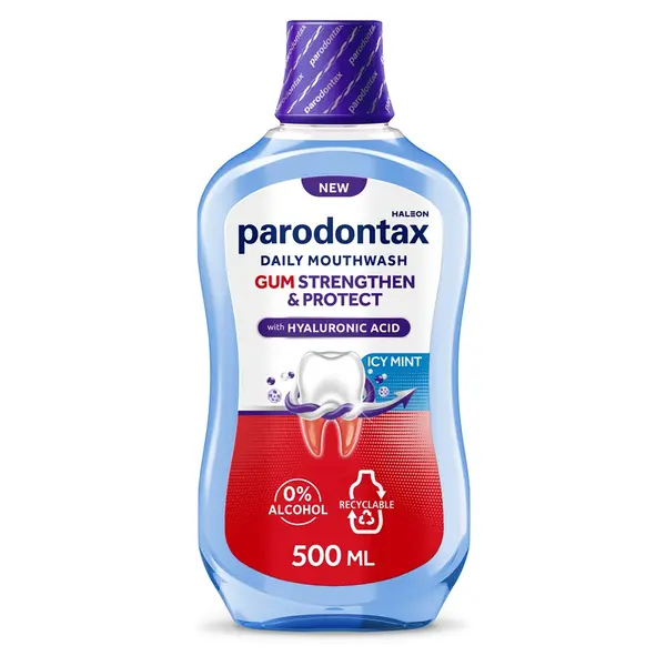 Parodontax apa gura cu acid hialuronic gum strengthen&protect icy mint 500ml
