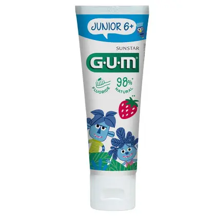 Pasta de Dinti Gel, Gum, Junior, pentru Intarirea Smaltului, Impotriva Cariilor, Varsta 6+, cu Fluor, Aroma Tutti Frutti, 50ml