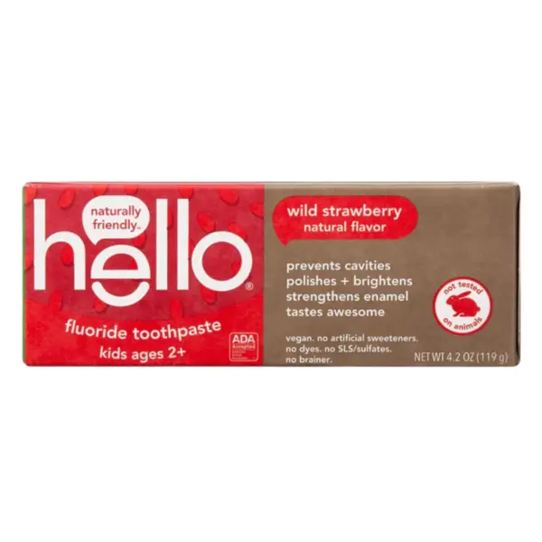 Pasta de Dinti, Hello, Wild Strawberry, pentru Copii 2+ ani, Previne Cariile si Intareste Smaltul Dentar, cu Fluor, aroma de Capsuni, 119gr