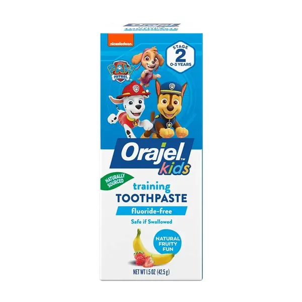 Pasta de Dinti, Orajel, Paw Patrol, pentru Stabilirea Obiceiurilor Dentare, Varsta 0-3 Ani, fara Fluor, Aroma Fructe, 42.5gr