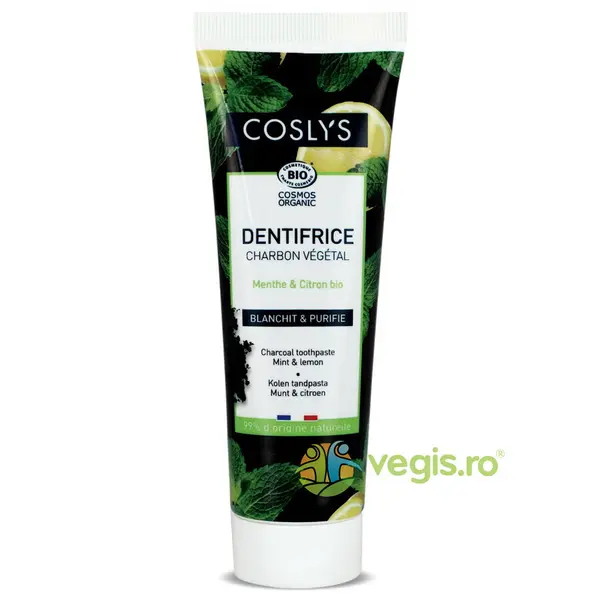 Pasta de Dinti pentru Albire si Purificare cu Carbune Vegetal, Menta si Lamaie Bio 100g
