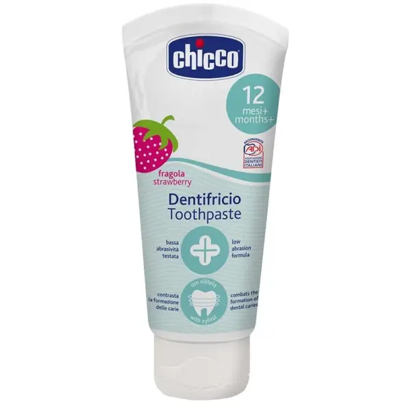 Pasta de Dinti pentru Copii, Chicco, Fragola, Formula Fara Abraziune, Varsta 12+ Luni, Aroma Capsuni, 50ml