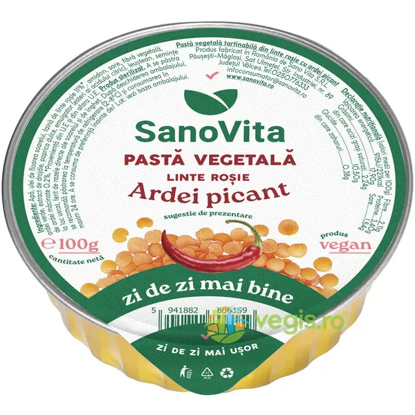 Pasta Vegetala Tartinabila din Linte Rosie cu Ardei Picant 100g