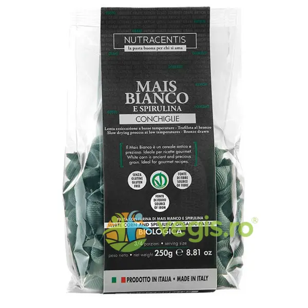 Paste din Faina de Porumb Alb cu Spirulina fara Gluten Ecologice/Bio 250g