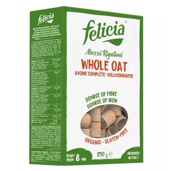 Paste Mezzi Rigatoni Bio din Faina Integrala de Ovaz, 250 g, Felicia