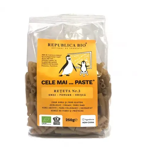 Paste Reteta 3 orez, porumb si hrisca eco fara gluten, 250g, Republica Bio