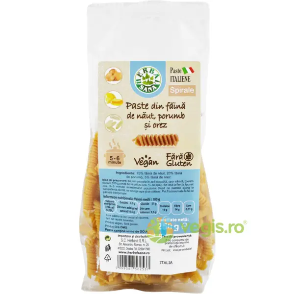 Paste Spirale din Faina de Naut, Porumb si Orez fara Gluten 250g