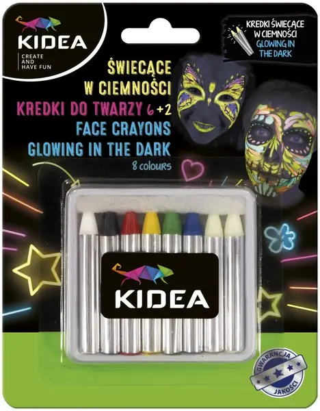 Pasteluri pentru fata Kidea - 6 culori + 2 culori care stralucesc in intuneric