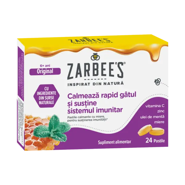 Pastile calmante cu miere pentru sustinerea imunitatii, 24 pastile, Zarbee's
