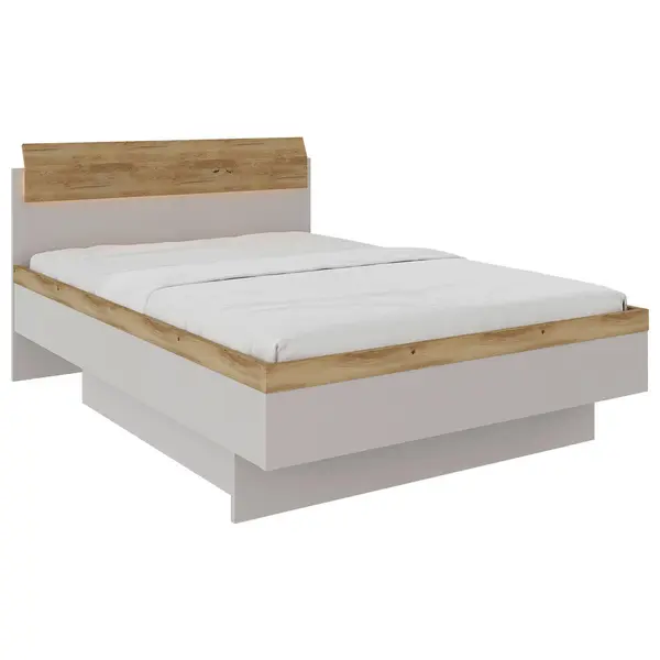 Pat, 140/200 cm, culoare lemn stejar, gri deschis