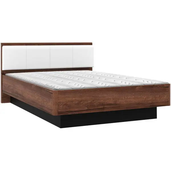 Pat, 140/200 cm, negru, alb, culoare lemn stejar