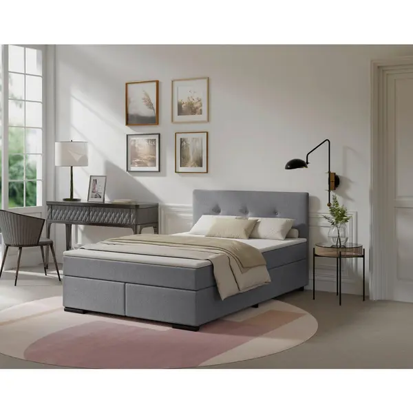 Pat Boxspring, 120/220 cm, gri deschis