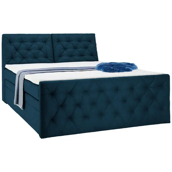 Pat Boxspring, 180/200 cm, albastru închis
