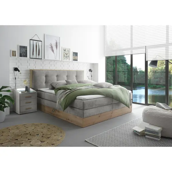 Pat Boxspring, 180/200 cm, gri deschis