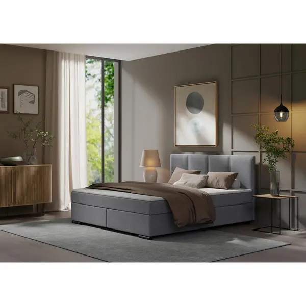 Pat Boxspring, 200/200 cm, gri deschis