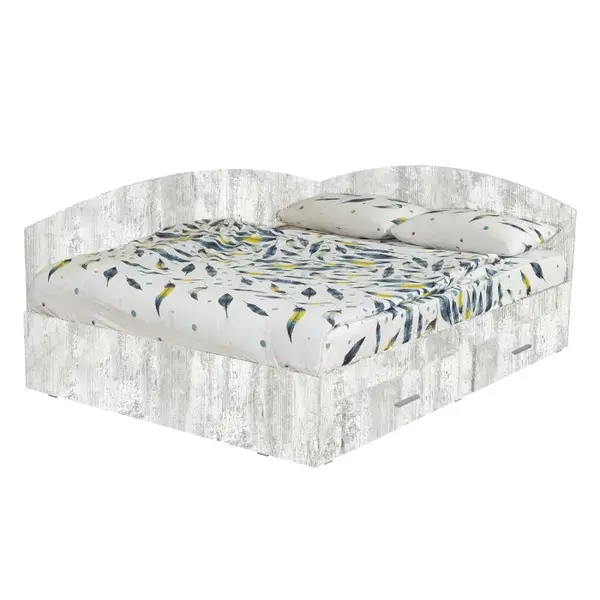 Pat Colt Alma 160x200 cm, cu 2 sertare laterale pe role, colt interschimbabil, pin antichizat