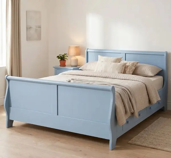 Pat cu 2 sertare, tip printesa 140x200cm cu finisaj Sky Blue Antic
