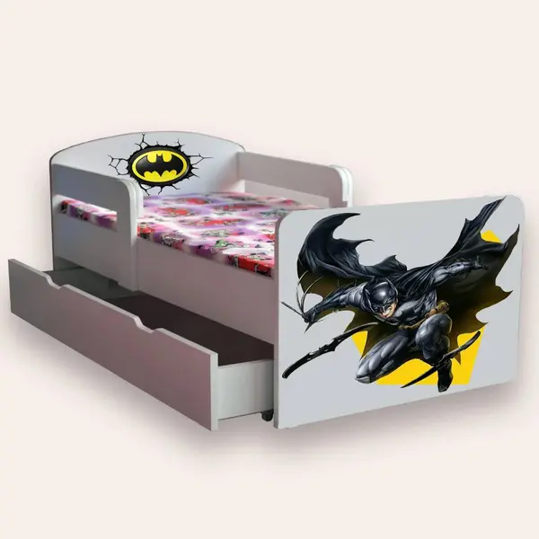 Pat pentru copii Batman, cu manere si sertar, 2-12 ani, 160x80 cm