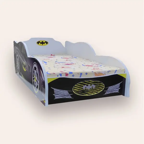Pat pentru copii masina Batman Alb, 2-8 ani, 140x70cm